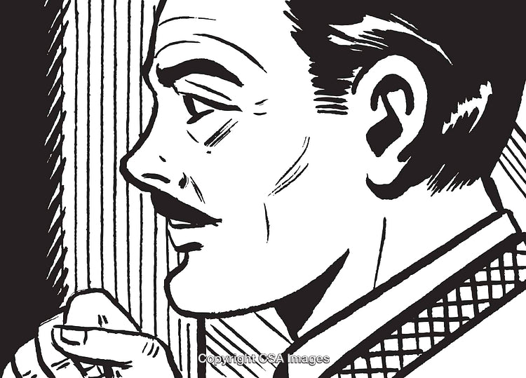 Retro Illustration of a Thoughtful Gentleman in Black and White Design