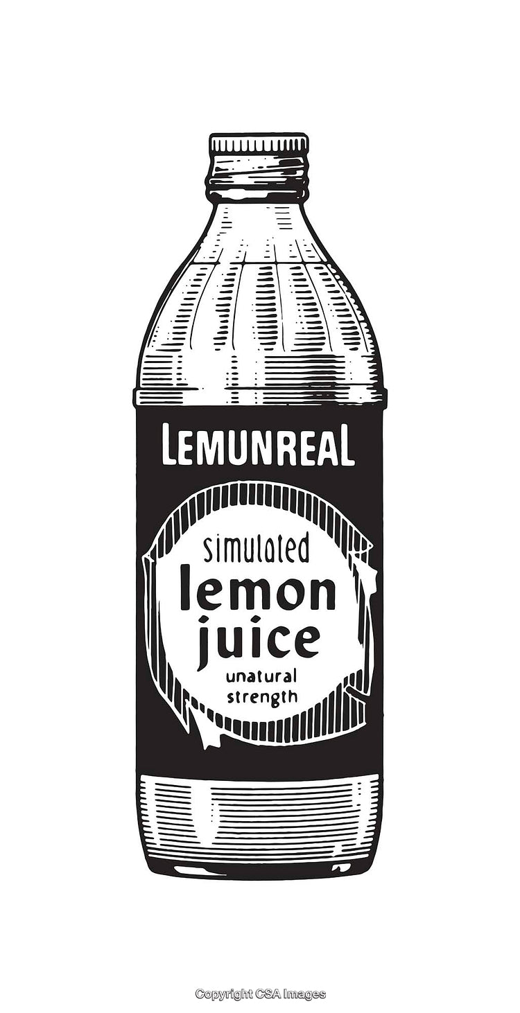 Black and White Line Art of Vintage Lemon Juice Bottle Design