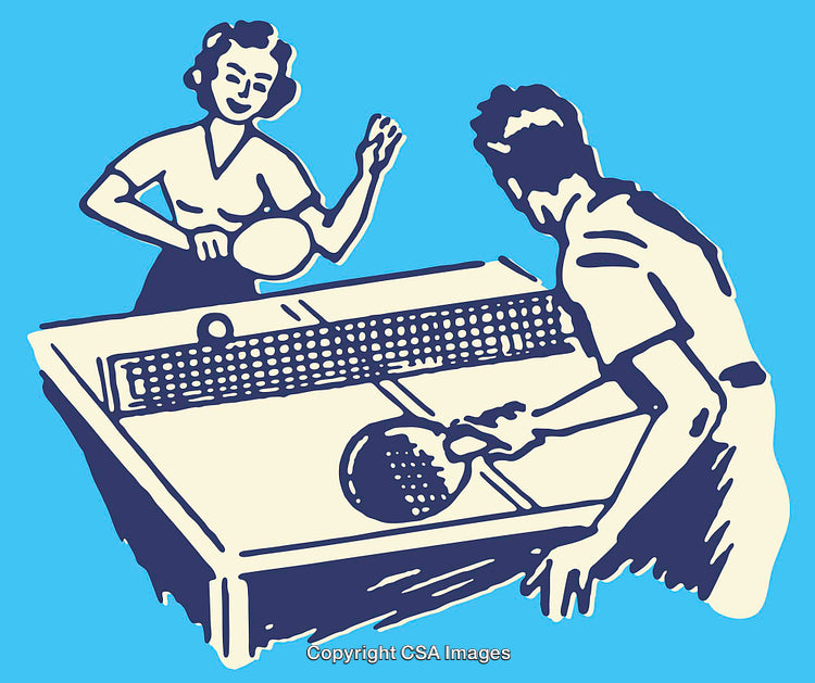 Vintage Style Illustration of a Friendly Ping Pong Match
