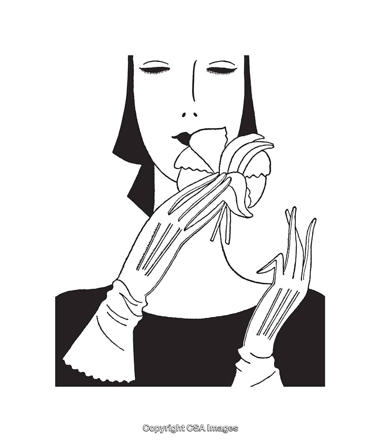 Elegant Line Art Illustration of a Woman Gently Holding a Flower