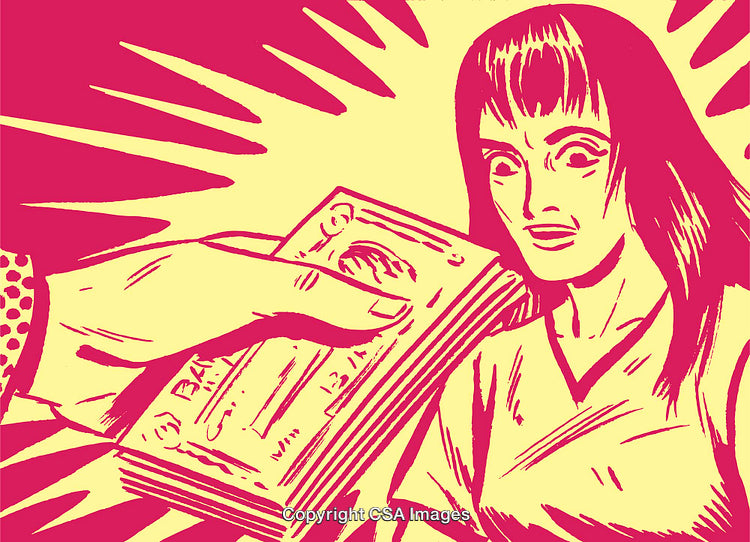 Pop Art Illustration of a Surprised Woman and a Hand Offering Money