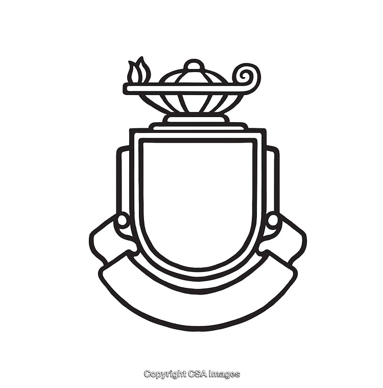 Minimalist Line Art Illustration of a Shield and Torch Symbol