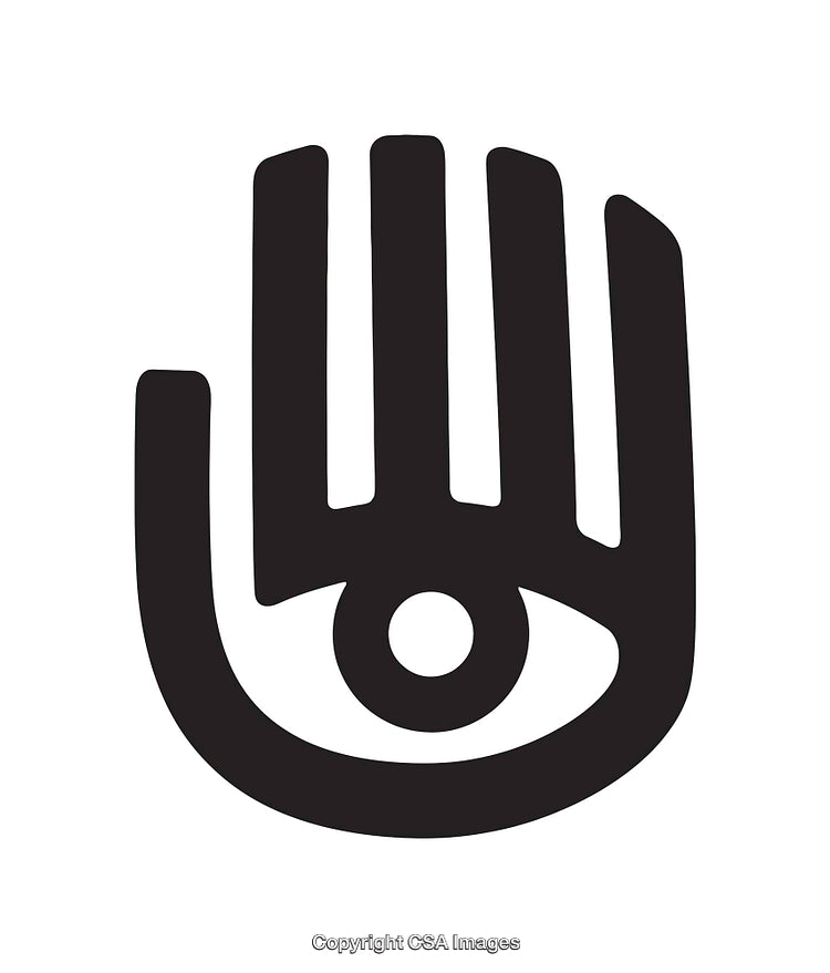 Stylized Black and White Hand Icon Featuring an Eye Design