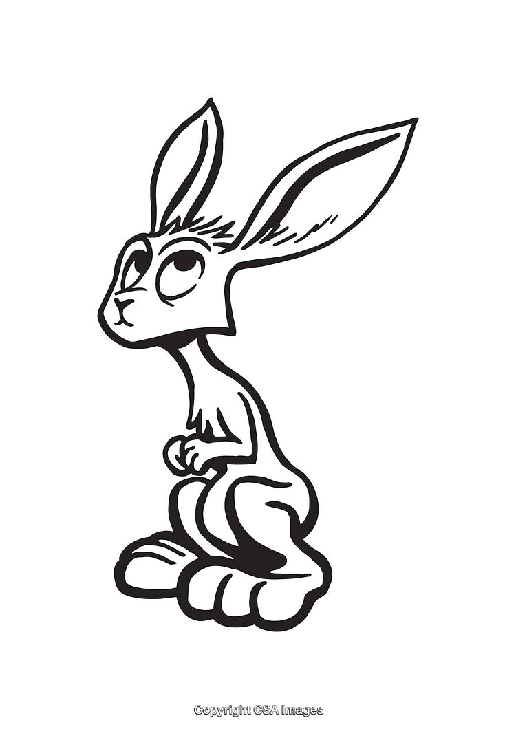 Playful Cartoon Rabbit Illustration in Black and White Line Art Style