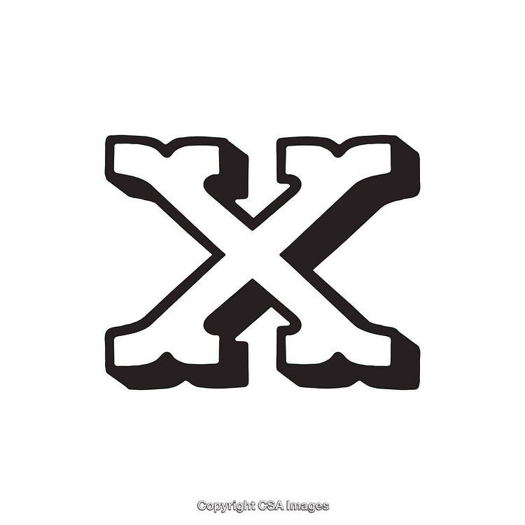 Stylized Black and White Letter X with Decorative Serif Design