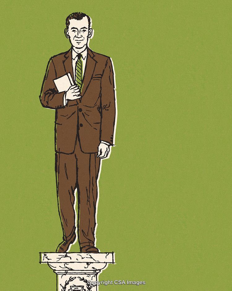 Illustration of a Professional Man Standing on a Pedestal with Green Background