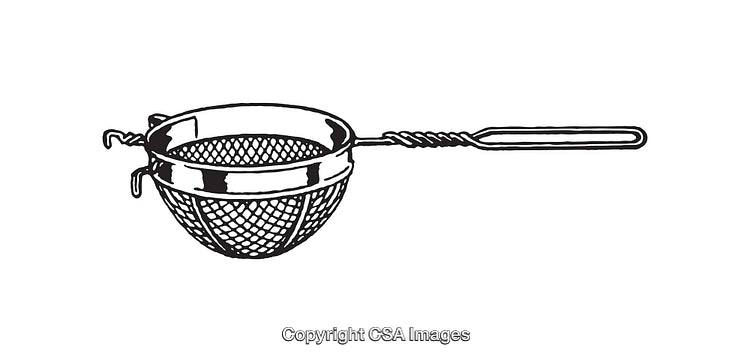 Detailed Black and White Line Art Illustration of a Kitchen Strainer