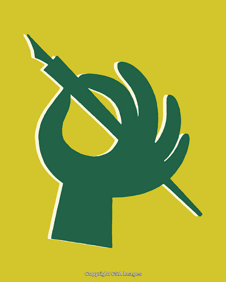 Abstract Line Art of Hand Holding a Fountain Pen Symbolically