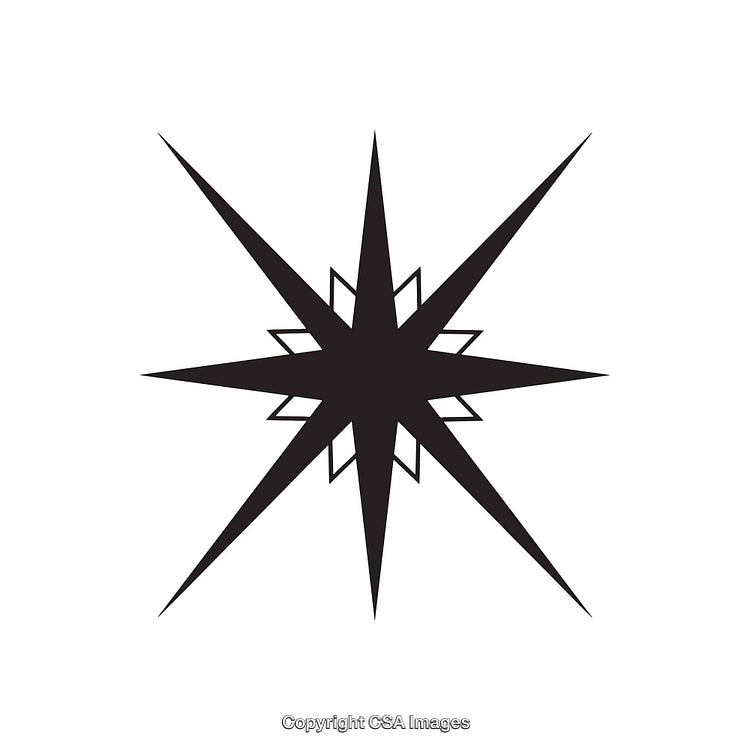 Black and White Eight-Pointed Star with Geometric Design
