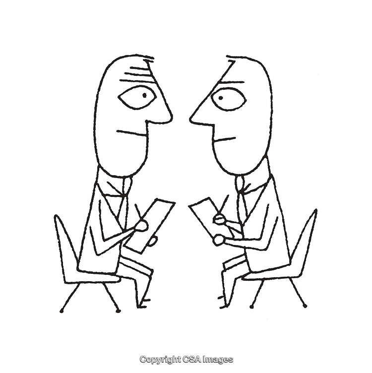 Line Art Illustration of Two Figures Engaged in Conversation or Dialogue