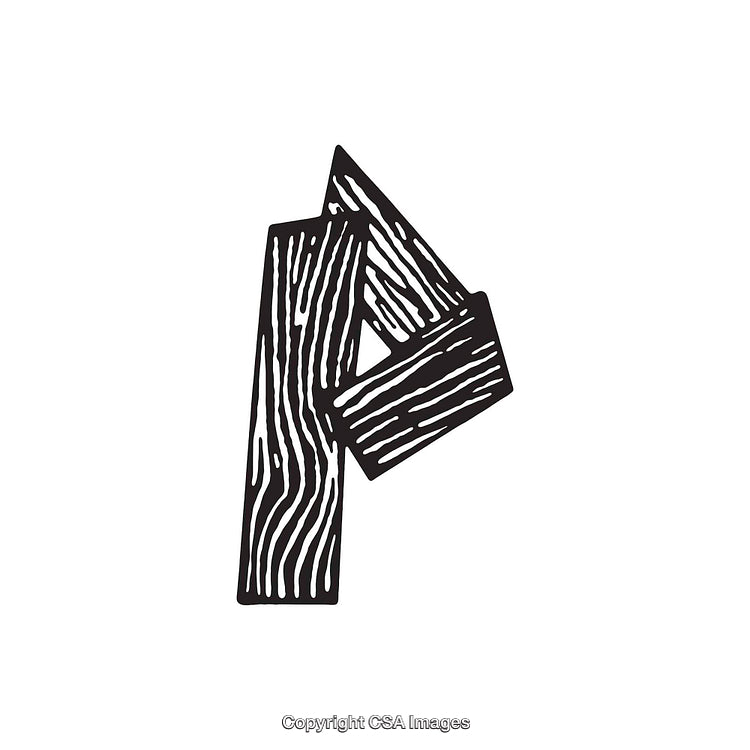 Hand-Drawn Letter P with Artistic Wood Grain Design