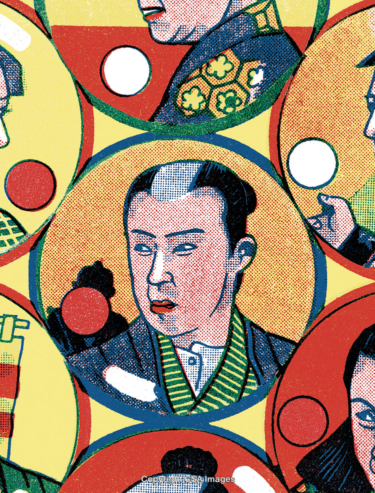Colorful Pop Art Portrait Inspired by Traditional Japanese Ukiyo-e Depictions