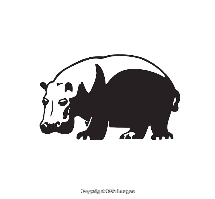 Black and White Line Art Illustration of a Hippopotamus