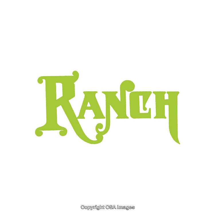 Stylish Green Ranch Inscription in Ornate Font on White Background
