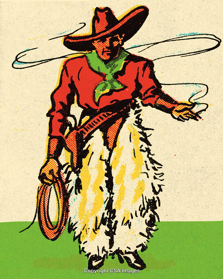 Vintage Illustration of a Cowboy With Lasso in Western Attire