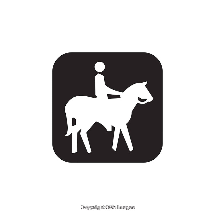 Equestrian Icon Depicting Horseback Rider in Minimalist Black and White Design