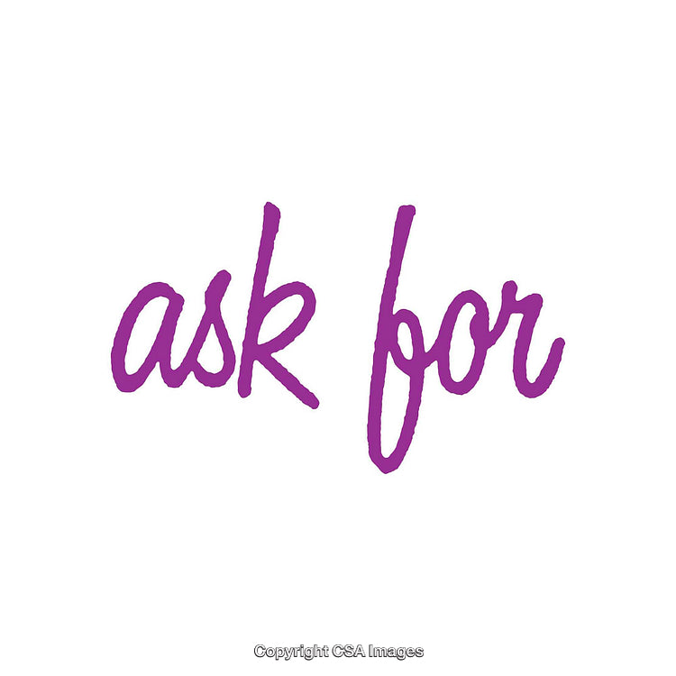 Purple Handwritten Words "Ask For" on White Background for Designs