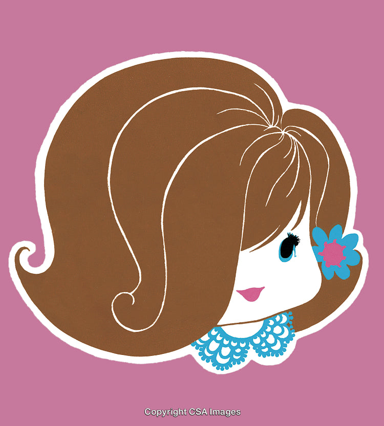 Vintage-Inspired Illustration of a Cartoon Girl With Unique Hairstyling