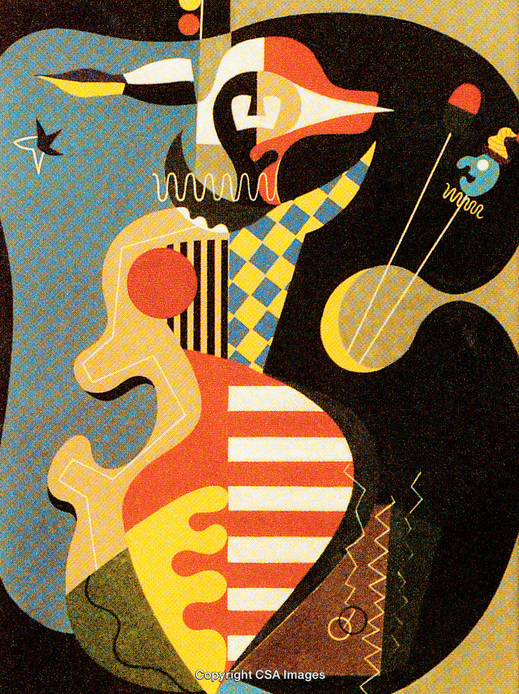 Colorful Abstract Illustration with Geometric and Organic Shapes Composition