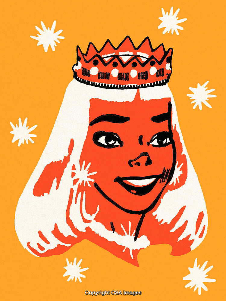 Bright Illustration of a Smiling Cartoon Princess Wearing a Red Crown