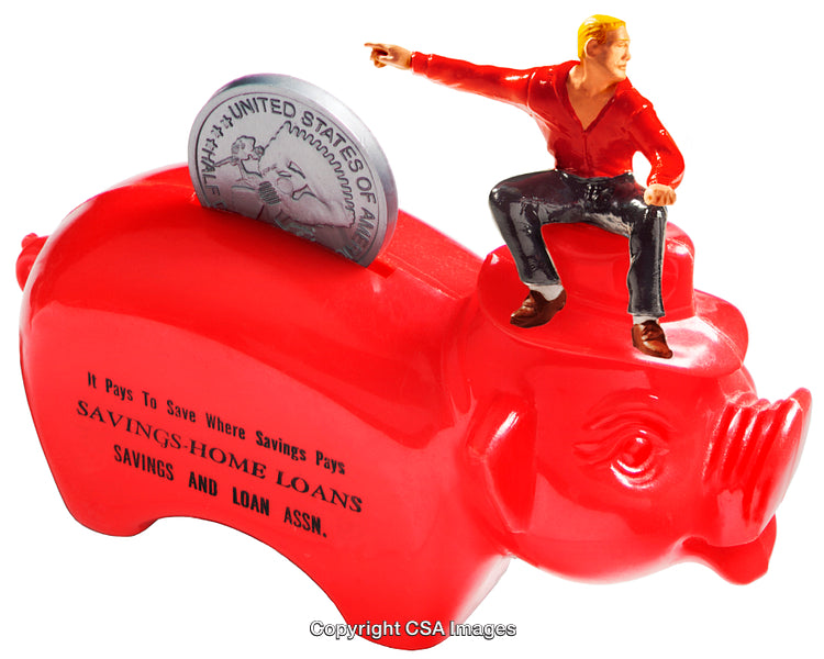 Red Piggy Bank with Figurine Highlighting Savings Concept