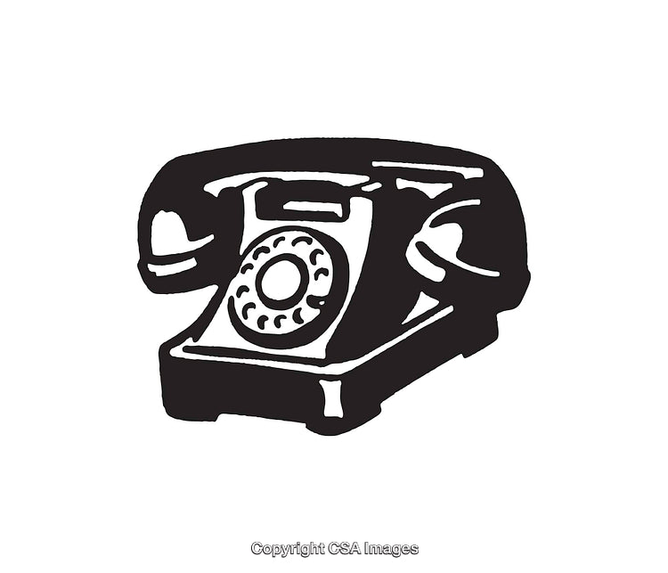 Black and White Illustration of a Vintage Rotary Dial Telephone