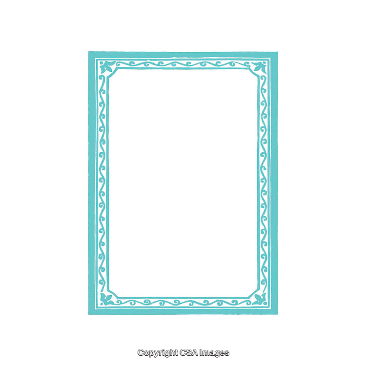 Elegant Blue Frame With Ornate Floral Decorations on White Background