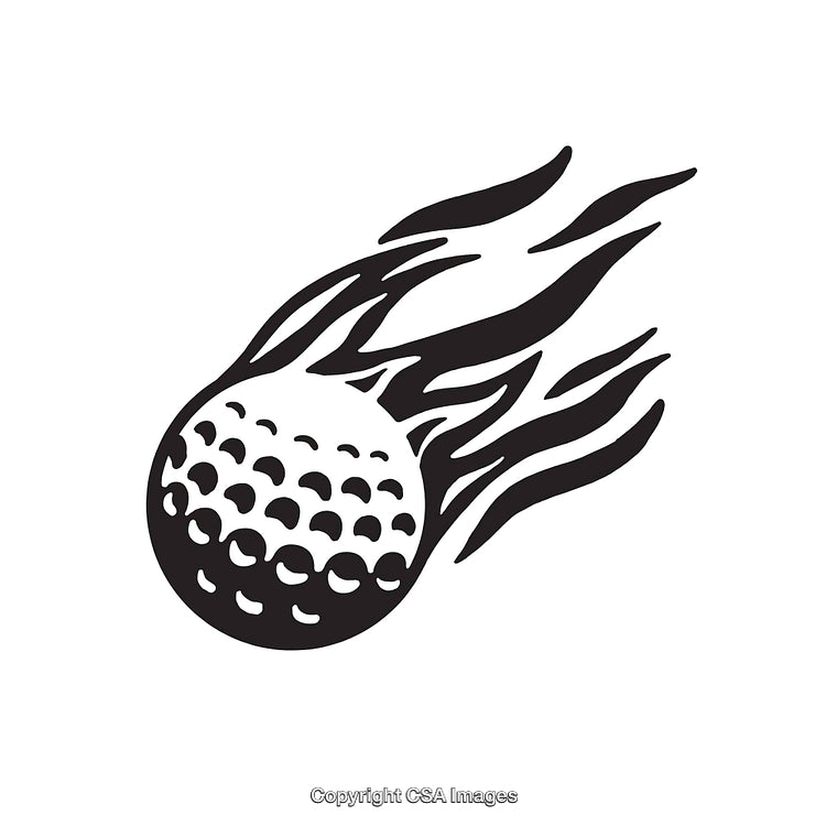 Black and White Illustration of a Flaming Golf Ball in Motion