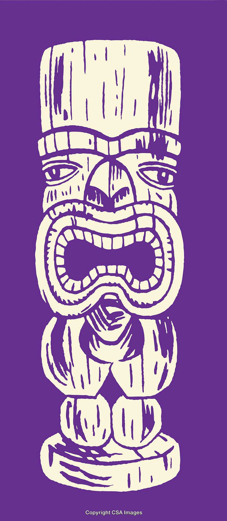 Colorful Line Art Illustration of Traditional Tribal Tiki Sculpture