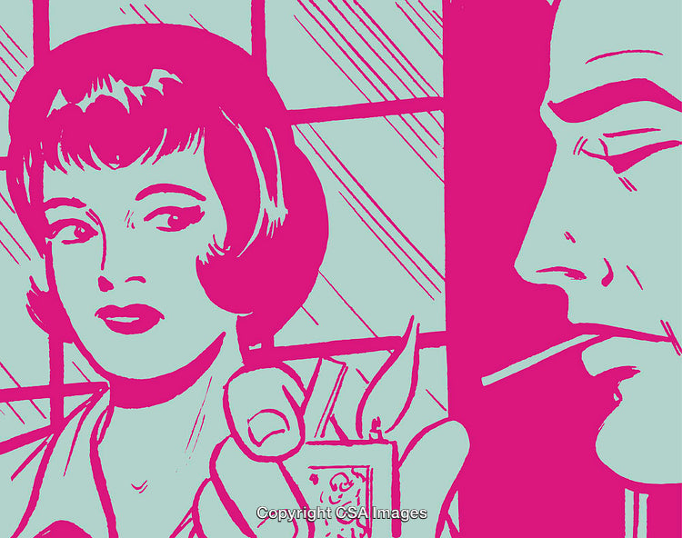 Vintage Pop Art Couple With Cigarette and Lighter Illustration
