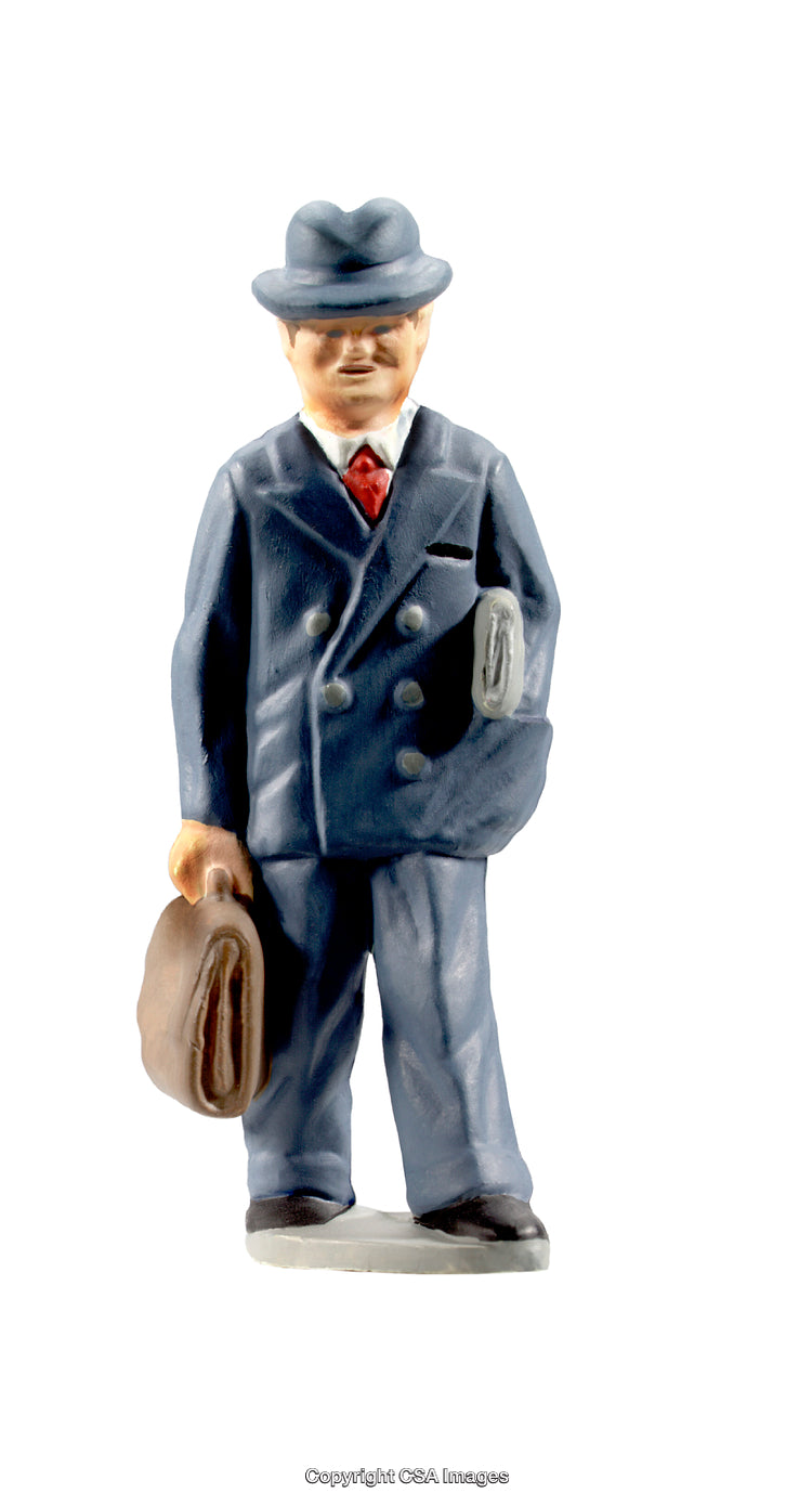 Vintage Figurine Depicting a Businessman Holding Briefcase and Documents