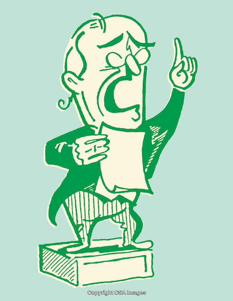 Retro Style Illustration of a Man Speaking Passionately on a Podium