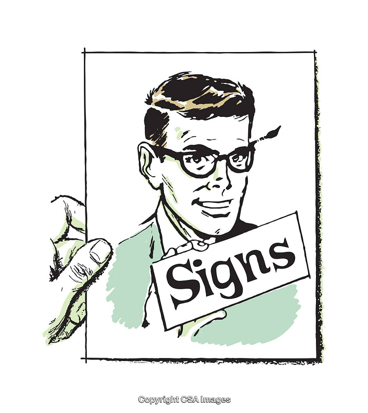 Retro Illustration of a Man Holding a Sign with Styled Text
