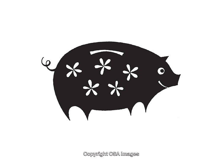 Black And White Piggy Bank Illustration With Floral Design