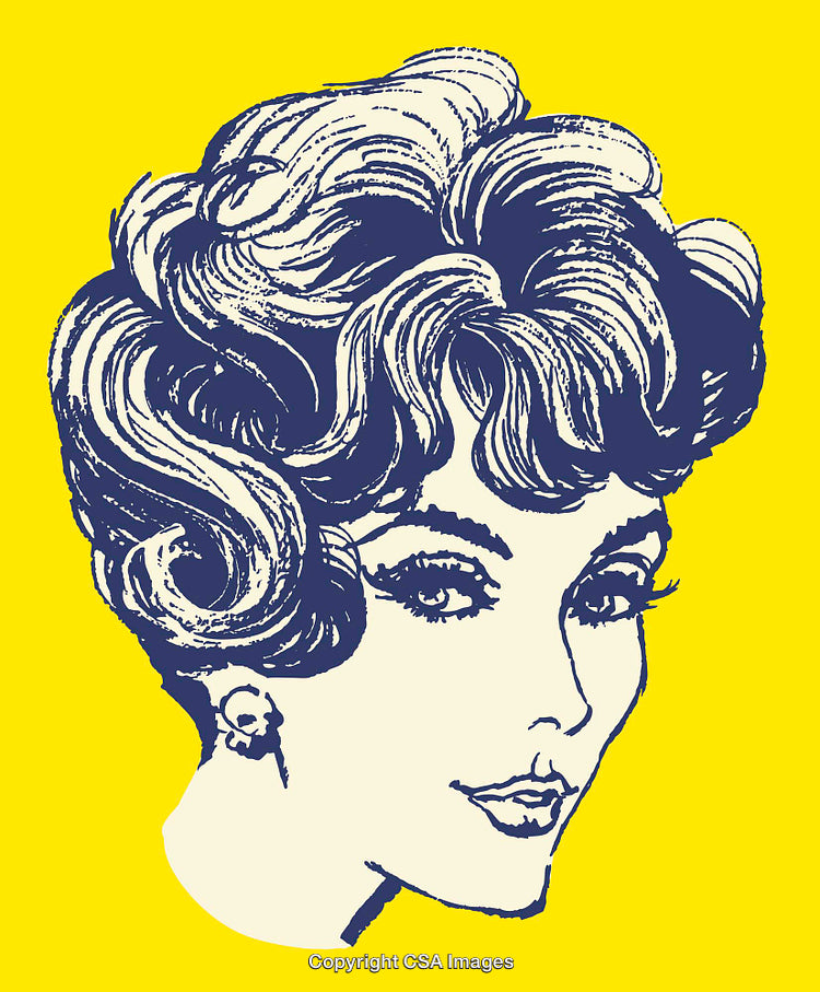 Retro Style Illustration of a Woman Against a Vibrant Yellow Background