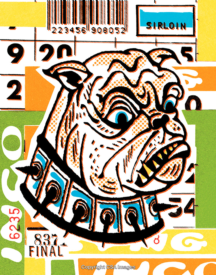 Retro Collage Art Featuring Bulldog and Bold Graphic Elements