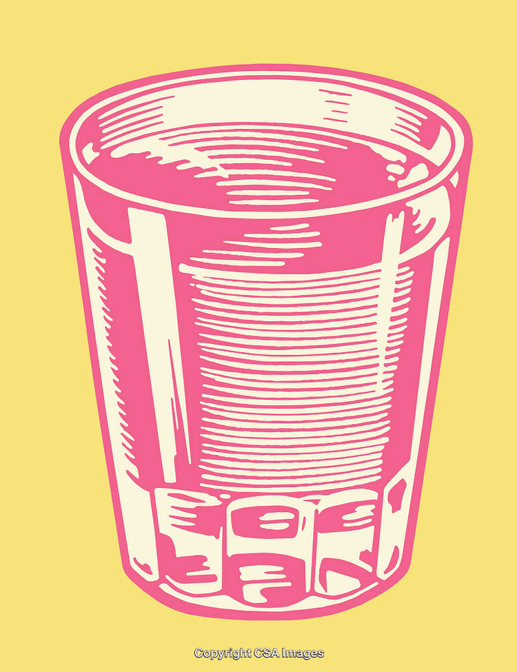 Colorful Line Art Illustration of a Glass in Pink and Yellow Tones