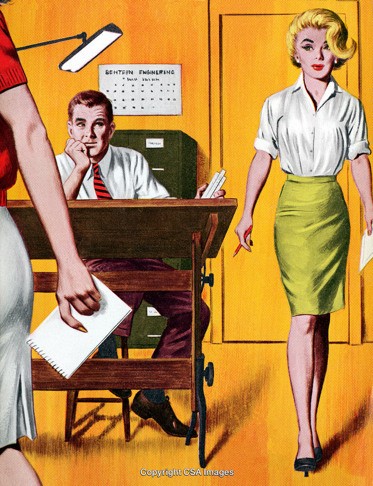 Retro Office Scene With Stylish Professionals in Vintage Setting