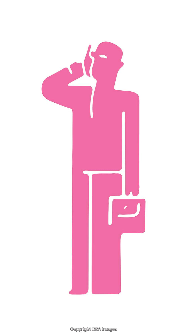 Minimal Pink Icon of a Businessperson Holding a Briefcase and Talking on Phone