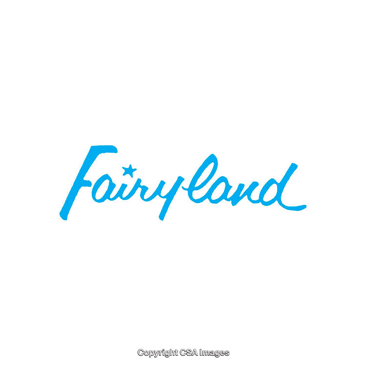 Minimalist Blue Script Logo of Fairyland on White Background