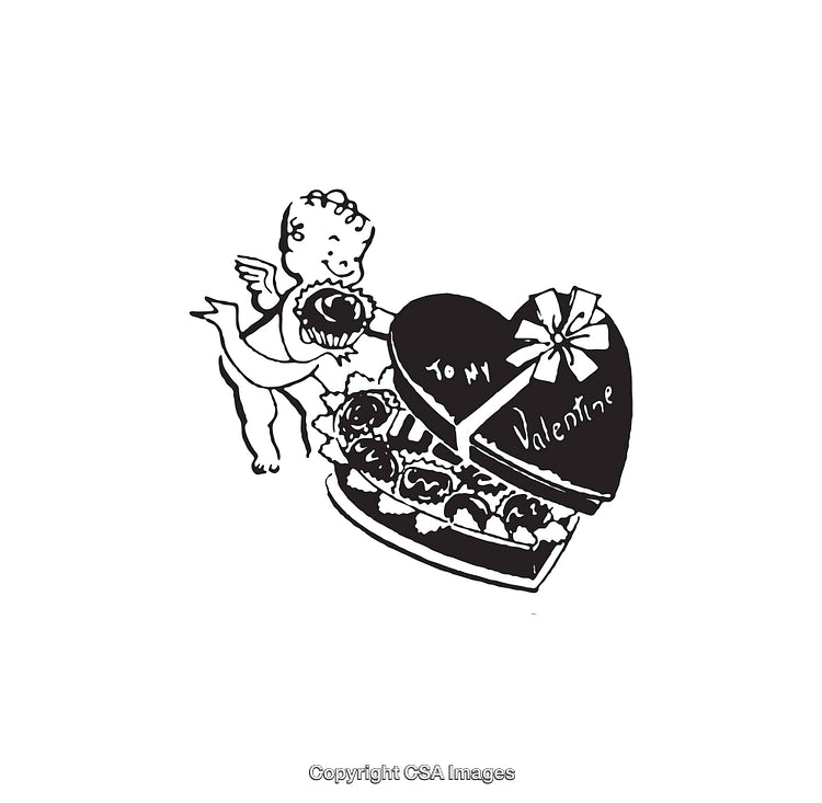 Cupid with Heart-Shaped Valentine Chocolate Box Illustration