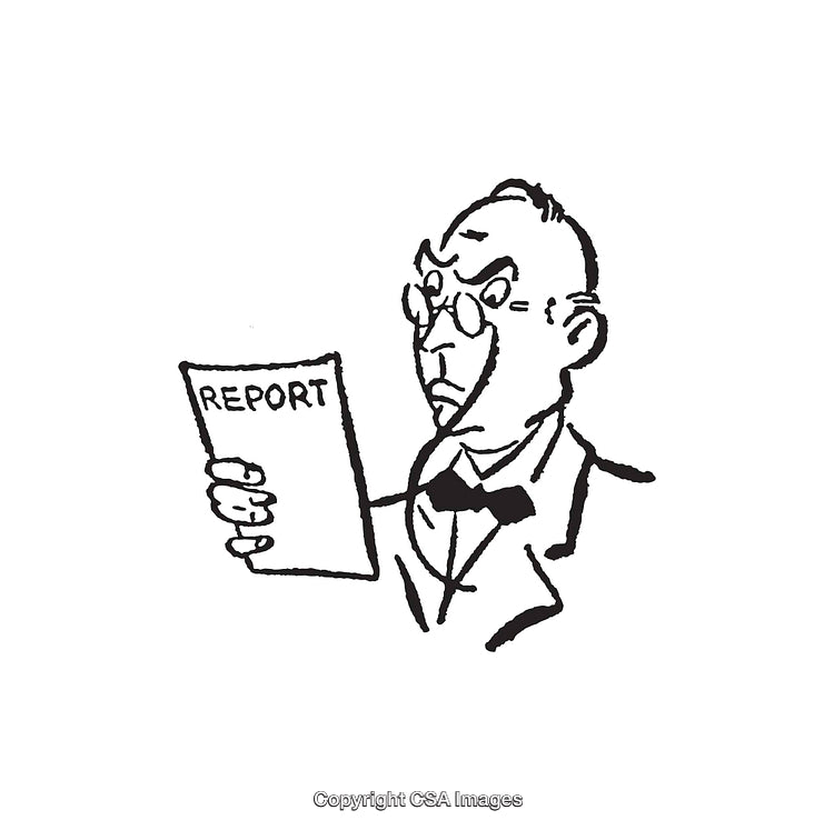 Black and White Illustration of a Businessperson Holding a Report Document