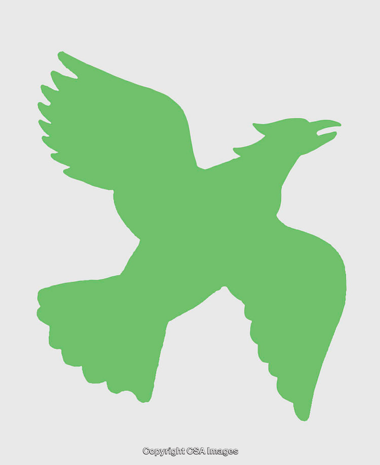 Green Flying Bird Silhouette on White Background, Simplistic Illustration Style