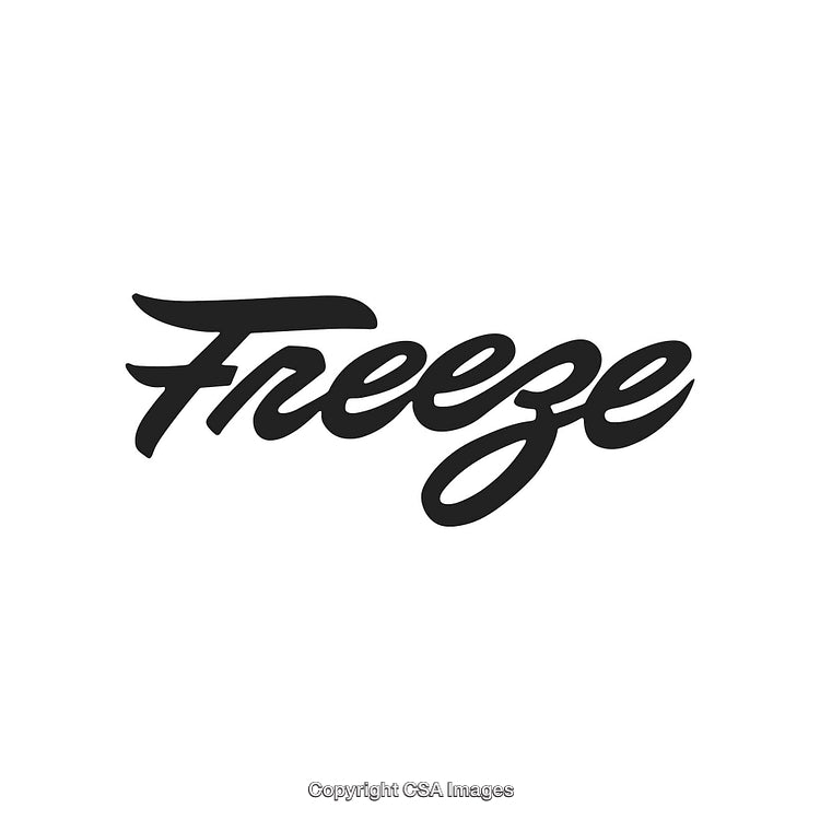 Black Handwritten Calligraphy Text Reading 'Freeze' on a Clean White Background