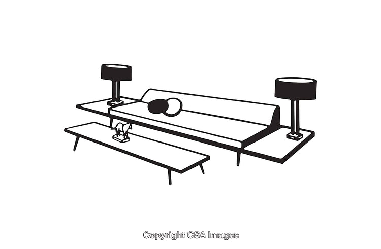 Black and White Line Art Illustration of Modern Living Room