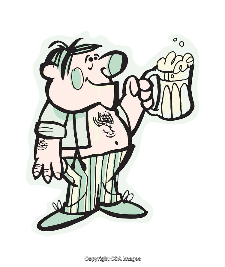 Cartoon Style Man Holding Beer Mug and Relaxing in Pajamas