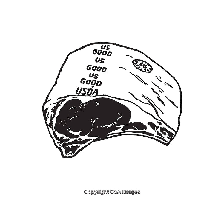 Black and White Line Art Illustration of USDA Quality Graded Beef