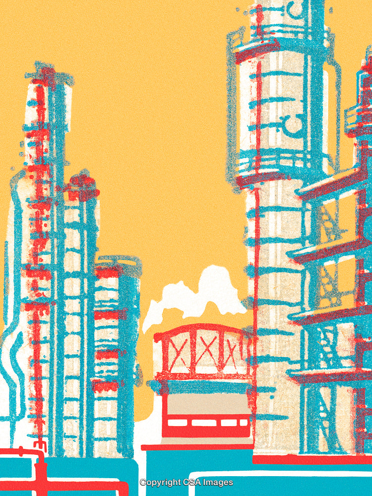 Artistic Color Illustration of Industrial Structures with Creative Style