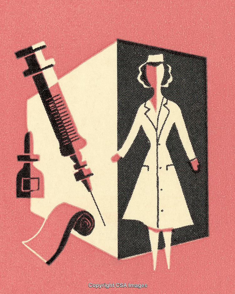 Retro Illustration of Medical Elements Depicting Healthcare and Nursing