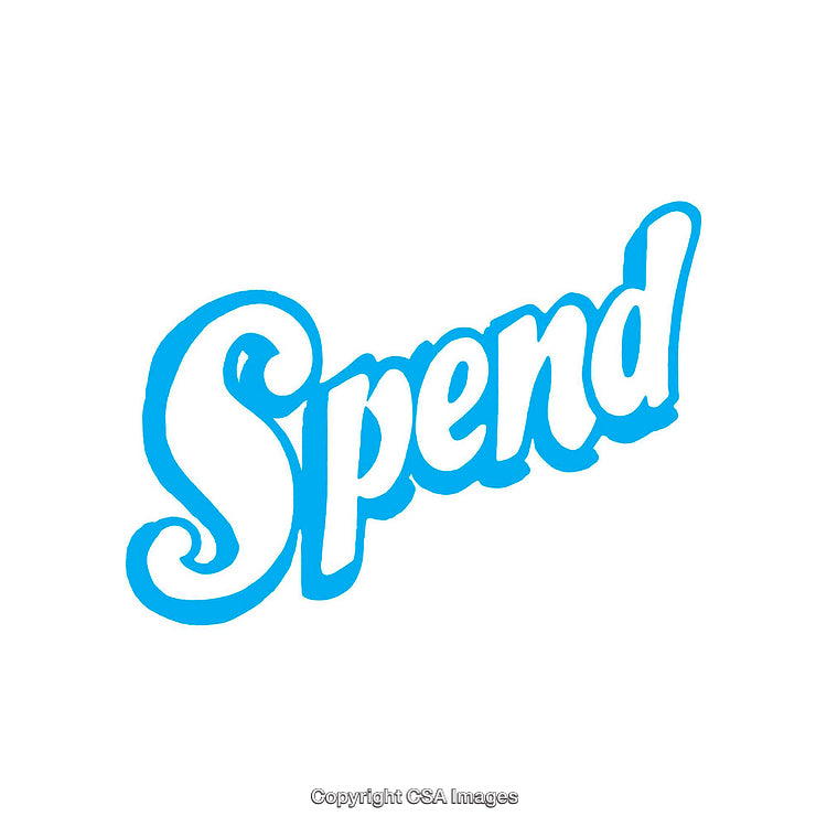 Stylized Blue Monochrome Text Depicting the Word 'Spend' on White Background